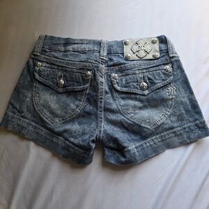 Miss Me Blue Jean Shorts with Embellished Pockets